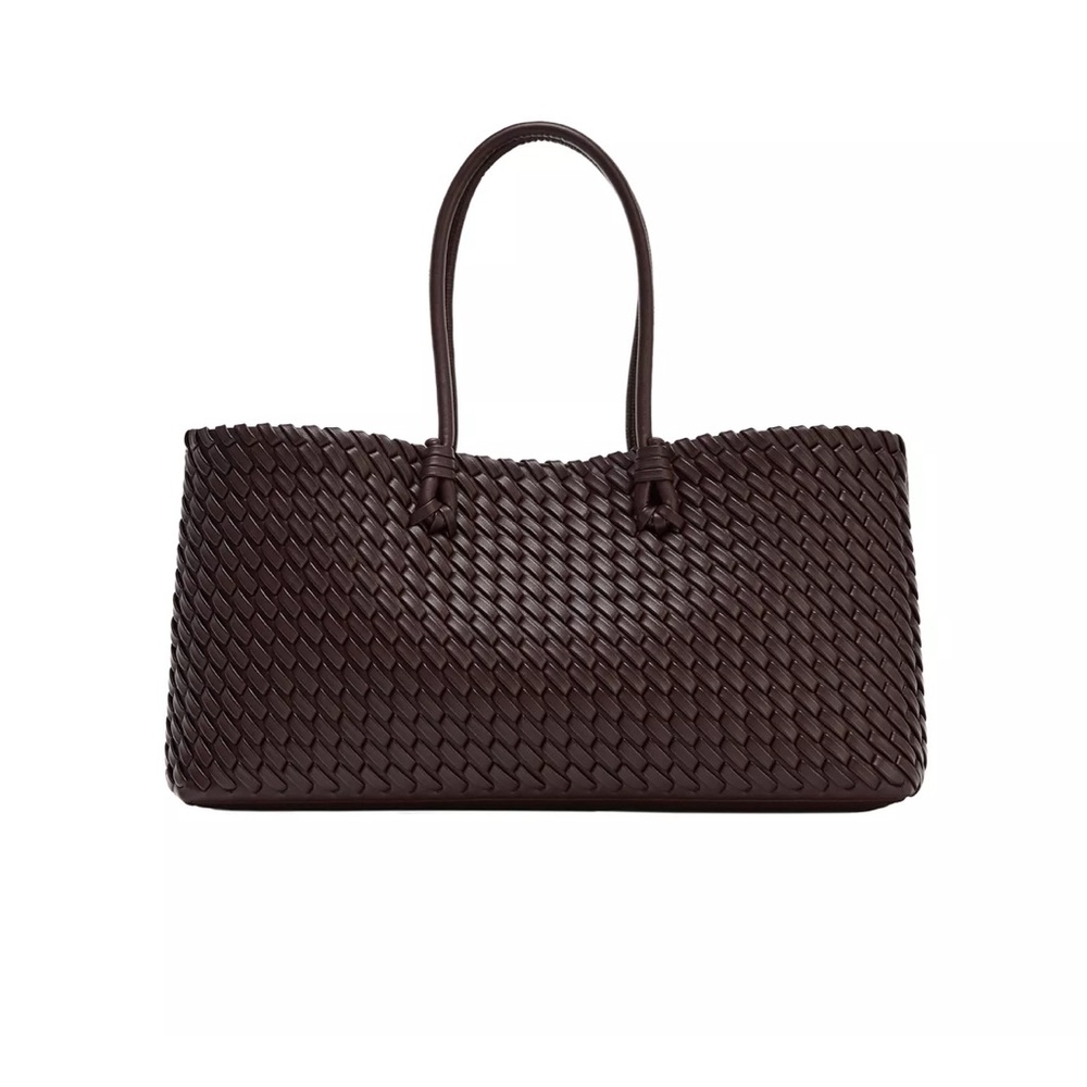 Zara Woven faux Leather Tote Bag - Dark Brown